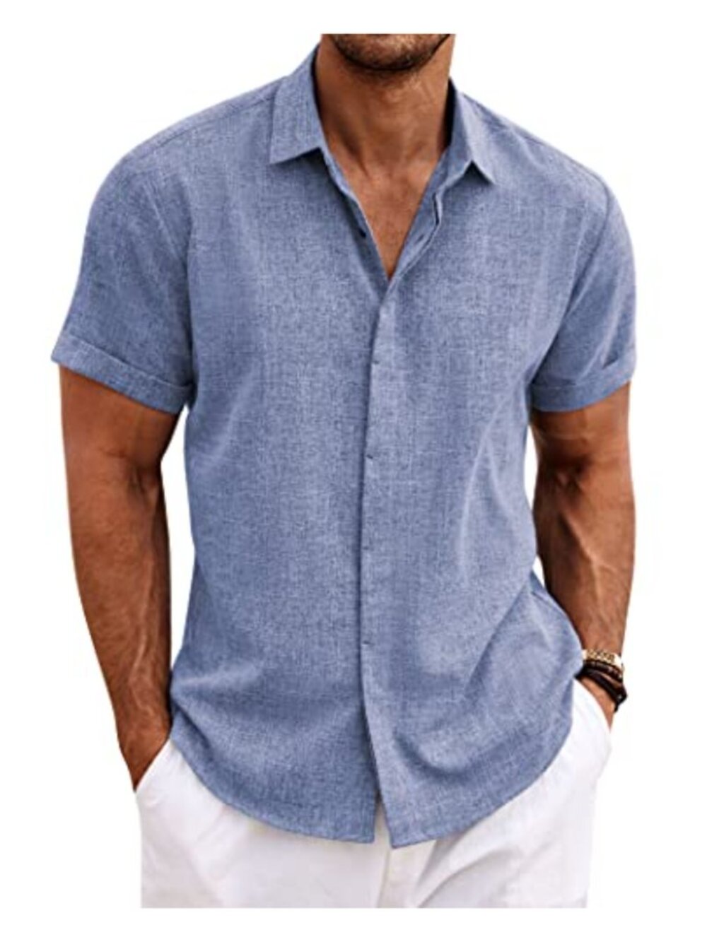 Mens Linen Button Down Shirt Short Sleeve Casual Beach Summer Wedding
